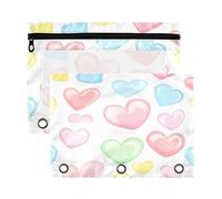 Sevdomey Colorful Candy Hearts Pencil Pouch 3 Ring with Clear Window, 2 Pack Zipper Binder Bag for Office