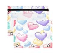 Sevdomey Colorful Candy Hearts Pencil Pouch 3 Ring with Clear Window, 2 Pack Zipper Binder Bag for Office
