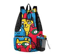 Sevdomey Colorful Cats Lightweight Drawstring Backpack Gym Sack with Wet Dry Bag Swim Beach Travel Sports