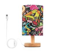 Sevdomey Colorful Graffiti Style Bedside Table Lamp with USB Port, No Bulb Needed, Warm LED Light for Bedroom, Living Room, Office - Bedside Table Lamp for Reading, Study, Decor