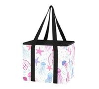 Sevdomey Colorful Jellyfish Reusable Grocery Bags Large, Heavy Duty Water Resistant Foldable Storage Tote with Removable Bottom Board for Car Trunk, Picnic, Camping