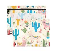 Sevdomey Colorful Llamas Pencil Pouch 3 Ring with Clear Window, 2 Pack Zipper Binder Bag for Office