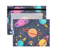 Sevdomey Colorful Planets Pencil Pouch 3 Ring with Clear Window, 2 Pack Zipper Binder Bag for Office