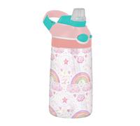 Sevdomey Colorful Rainbows Kids Water Bottle with Straw for Girls Boys, Stainless Steel Insulated Leakproof Water 480ml for School Nursery Travel Sports