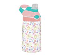 Sevdomey Colorful Rainbows Kids Water Bottle with Straw for Girls Boys, Stainless Steel Insulated Leakproof Water 480ml for School Nursery Travel Sports
