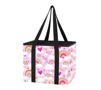 Sevdomey Colorful Rainbows Reusable Grocery Bags Large, Heavy Duty Water Resistant Foldable Storage Tote with Removable Bottom Board for Car Trunk, Picnic, Camping