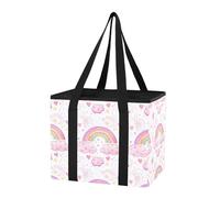 Sevdomey Colorful Rainbows Reusable Grocery Bags Large, Heavy Duty Water Resistant Foldable Storage Tote with Removable Bottom Board for Car Trunk, Picnic, Camping