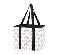 Sevdomey Colorful Rainbows Reusable Grocery Bags Large, Heavy Duty Water Resistant Foldable Storage Tote with Removable Bottom Board for Car Trunk, Picnic, Camping