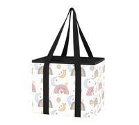Sevdomey Colorful Rainbows Reusable Grocery Bags Large, Heavy Duty Water Resistant Foldable Storage Tote with Removable Bottom Board for Car Trunk, Picnic, Camping