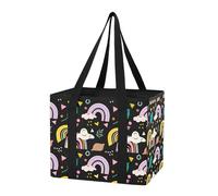 Sevdomey Colorful Rainbows Reusable Grocery Bags Large, Heavy Duty Water Resistant Foldable Storage Tote with Removable Bottom Board for Car Trunk, Picnic, Camping