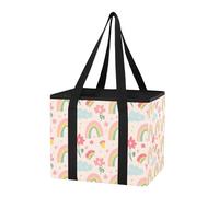 Sevdomey Colorful Rainbows Reusable Grocery Bags Large, Heavy Duty Water Resistant Foldable Storage Tote with Removable Bottom Board for Car Trunk, Picnic, Camping