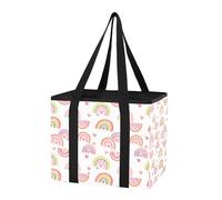 Sevdomey Colorful Rainbows Reusable Grocery Bags Large, Heavy Duty Water Resistant Foldable Storage Tote with Removable Bottom Board for Car Trunk, Picnic, Camping