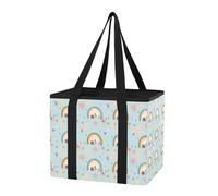 Sevdomey Colorful Rainbows Reusable Grocery Bags Large, Heavy Duty Water Resistant Foldable Storage Tote with Removable Bottom Board for Car Trunk, Picnic, Camping