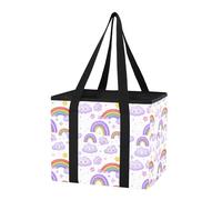 Sevdomey Colorful Rainbows Reusable Grocery Bags Large, Heavy Duty Water Resistant Foldable Storage Tote with Removable Bottom Board for Car Trunk, Picnic, Camping