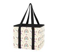 Sevdomey Colorful Rainbows Reusable Grocery Bags Large, Heavy Duty Water Resistant Foldable Storage Tote with Removable Bottom Board for Car Trunk, Picnic, Camping