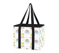 Sevdomey Colorful Rainbows Reusable Grocery Bags Large, Heavy Duty Water Resistant Foldable Storage Tote with Removable Bottom Board for Car Trunk, Picnic, Camping