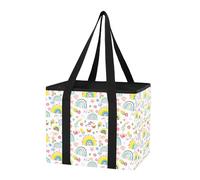 Sevdomey Colorful Rainbows Reusable Grocery Bags Large, Heavy Duty Water Resistant Foldable Storage Tote with Removable Bottom Board for Car Trunk, Picnic, Camping