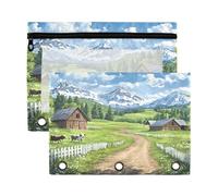 Sevdomey Countryside with Meadows Pencil Pouch 3 Ring with Clear Window, 2 Pack Zipper Binder Bag for Office