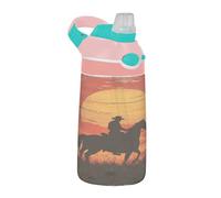Sevdomey Cowboy at Sunset Kids Water Bottle with Straw for Girls Boys, Stainless Steel Insulated Leakproof Water 480ml for School Nursery Travel Sports