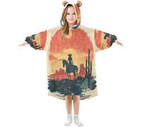 Sevdomey Cowgirl Riding Horse Wearable Blankets for Kids Boy Girl, Hoodie Double-Layer Blanket Oversized Sweatshirt