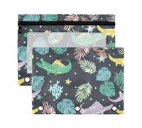 Sevdomey Crocodiles Pencil Pouch 3 Ring with Clear Window, 2 Pack Zipper Binder Bag for Office
