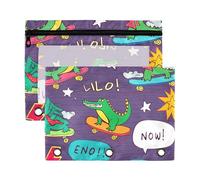 Sevdomey Crocodiles Pencil Pouch 3 Ring with Clear Window, 2 Pack Zipper Binder Bag for Office