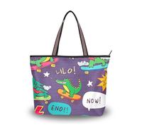 Sevdomey Crocodiles Tote Bag for Women with Zipper, Large Capacity Canvas Handbag for Work, Travel & Shopping