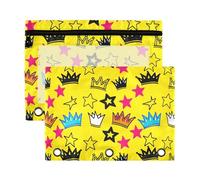 Sevdomey Crowns and Stars Pencil Pouch 3 Ring with Clear Window, 2 Pack Zipper Binder Bag for Office
