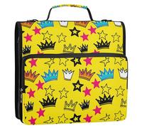 Sevdomey Crowns and Stars Zipper Binder with Shoulder Strap & Handle for Easy Carry, 1.5 Inch 3-Ring Binder for School, Expansion Panel and Expanding File