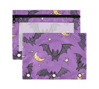 Sevdomey Cute Bats Pencil Pouch 3 Ring with Clear Window, 2 Pack Zipper Binder Bag for Office