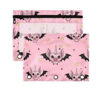 Sevdomey Cute Bats Pencil Pouch 3 Ring with Clear Window, 2 Pack Zipper Binder Bag for Office