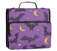 Sevdomey Cute Bats Zipper Binder with Shoulder Strap & Handle for Easy Carry, 1.5 Inch 3-Ring Binder for School, Expansion Panel and Expanding File