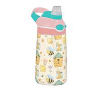 Sevdomey Cute Bees Kids Water Bottle with Straw for Girls Boys, Stainless Steel Insulated Leakproof Water 480ml for School Nursery Travel Sports