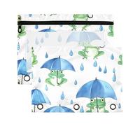 Sevdomey Cute Cartoon Frogs Pencil Pouch 3 Ring with Clear Window, 2 Pack Zipper Binder Bag for Office
