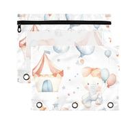 Sevdomey Cute Circus Animals Pencil Pouch 3 Ring with Clear Window, 2 Pack Zipper Binder Bag for Office
