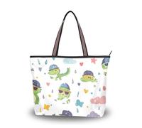 Sevdomey Cute Crocodiles Tote Bag for Women with Zipper, Large Capacity Canvas Handbag for Work, Travel & Shopping