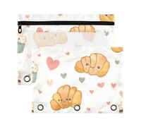 Sevdomey Cute Croissant and Cupcake Pencil Pouch 3 Ring with Clear Window, 2 Pack Zipper Binder Bag for Office
