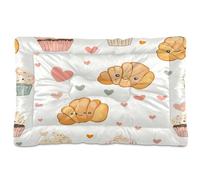 Sevdomey Cute Croissant and Cupcake Pet Pads Dog Bed Cat Bed Kennel Bed Crate Mattress, Washable Soft Comfortable Pet Bed Pad with Non-Slip Bottom for Small Medium Large Dogs Cats, 45x60 cm