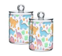 Sevdomey Cute Dinosaurs Qtip Holder with Lid Set of 2, Clear Plastic Apothecary Jars Bathroom Storage Containers for Cotton Ball, Swab, Round Pads, Floss