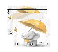 Sevdomey Cute Elephant Pencil Pouch 3 Ring with Clear Window, 2 Pack Zipper Binder Bag for Office