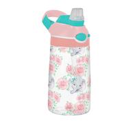 Sevdomey Cute Elephants Kids Water Bottle with Straw for Girls Boys, Stainless Steel Insulated Leakproof Water 480ml for School Nursery Travel Sports