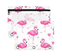 Sevdomey Cute Flamingos Pencil Pouch 3 Ring with Clear Window, 2 Pack Zipper Binder Bag for Office