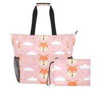 Sevdomey Cute Fox Beach Tote Bag Large 36L with Wet Dry Compartment, Waterproof Travel Gym Pool Swim Sandproof Carryall