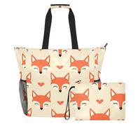 Sevdomey Cute Fox Beach Tote Bag Large 36L with Wet Dry Compartment, Waterproof Travel Gym Pool Swim Sandproof Carryall