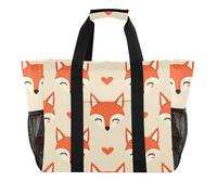 Sevdomey Cute Fox Large Beach Bag Waterproof Canvas Tote with Pockets for Women Travel Gym Pool