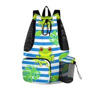 Sevdomey Cute Frogs Lightweight Drawstring Backpack Gym Sack with Wet Dry Bag Swim Beach Travel Sports