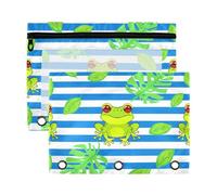Sevdomey Cute Frogs Pencil Pouch 3 Ring with Clear Window, 2 Pack Zipper Binder Bag for Office