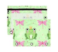Sevdomey Cute Frogs Pencil Pouch 3 Ring with Clear Window, 2 Pack Zipper Binder Bag for Office