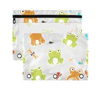 Sevdomey Cute Frogs Pencil Pouch 3 Ring with Clear Window, 2 Pack Zipper Binder Bag for Office