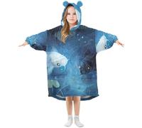 Sevdomey Cute Ghost Koi Fish Wearable Blankets for Kids Boy Girl, Hoodie Double-Layer Blanket Oversized Sweatshirt